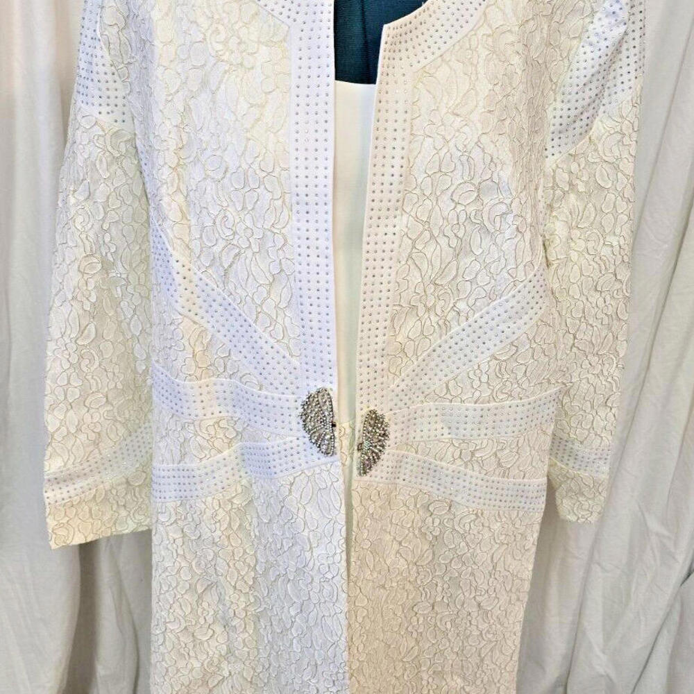 Luxe 24w White/Gold Jacket Dress 2pc Milgram Brocade Rhinestone Lady In Lace Nwt